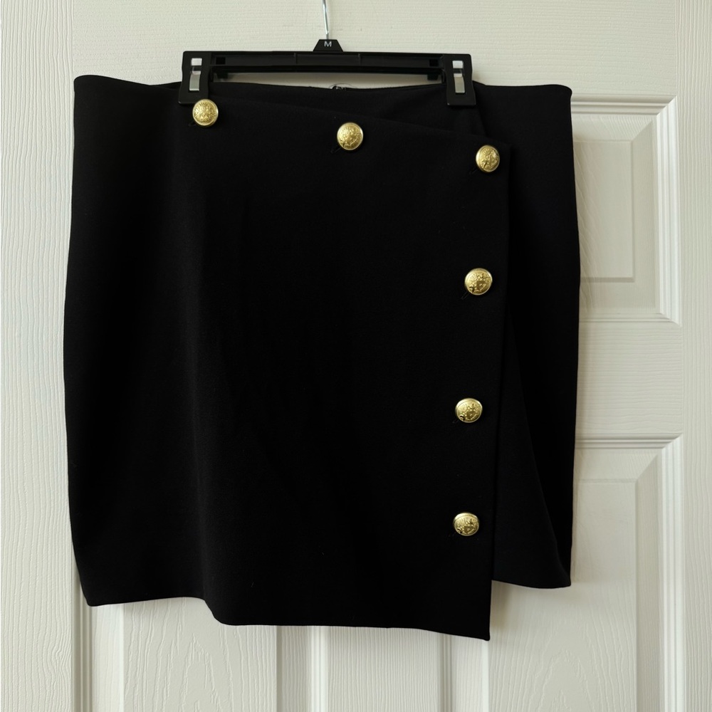 Express Black Wrap Skirt with Gold Buttons